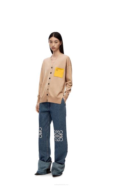 Camel Anagram pocket cardigan in wool Loewe 84PR992 Women