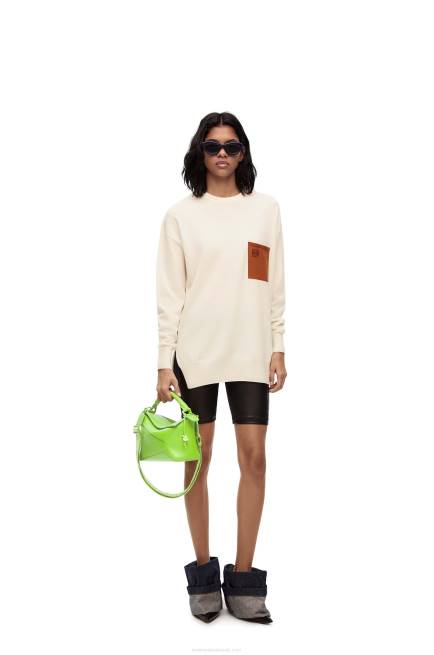 Ecru/Brown Anagram pocket sweater in wool Loewe 84PR1017 Women