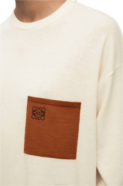Ecru/Brown Anagram pocket sweater in wool Loewe 84PR1017 Women