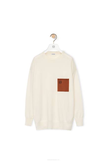Ecru/Brown Anagram pocket sweater in wool Loewe 84PR1017 Women