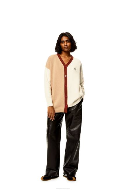 Ecru/Camel Anagram asymmetric cardigan in wool Loewe 84PR1009 Women