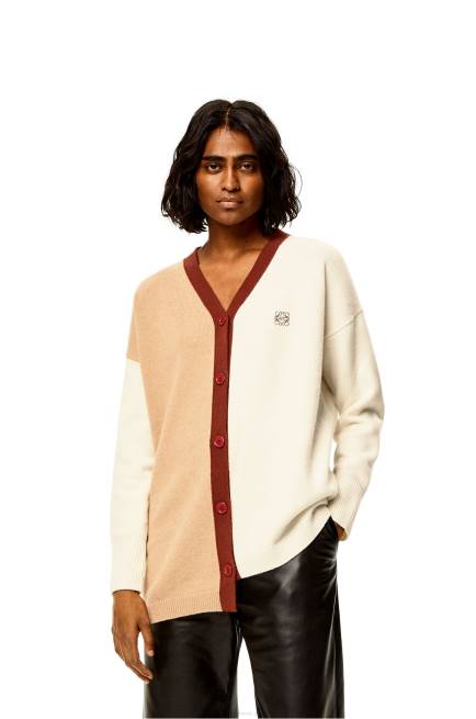 Ecru/Camel Anagram asymmetric cardigan in wool Loewe 84PR1009 Women