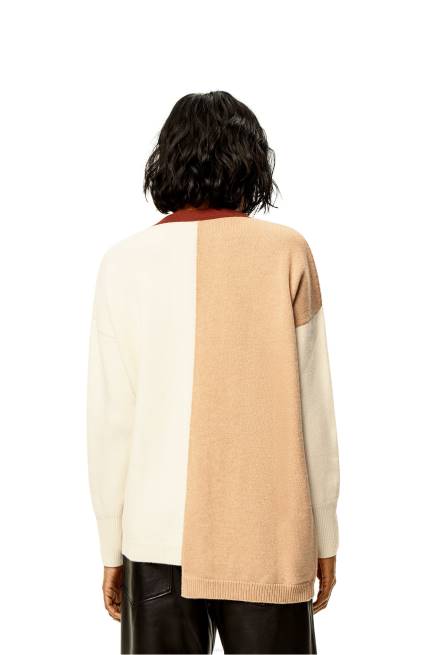 Ecru/Camel Anagram asymmetric cardigan in wool Loewe 84PR1009 Women