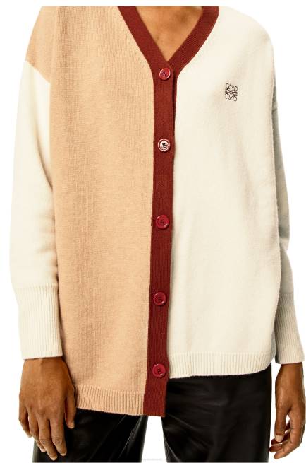 Ecru/Camel Anagram asymmetric cardigan in wool Loewe 84PR1009 Women