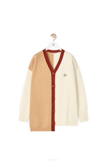 Ecru/Camel Anagram asymmetric cardigan in wool Loewe 84PR1009 Women