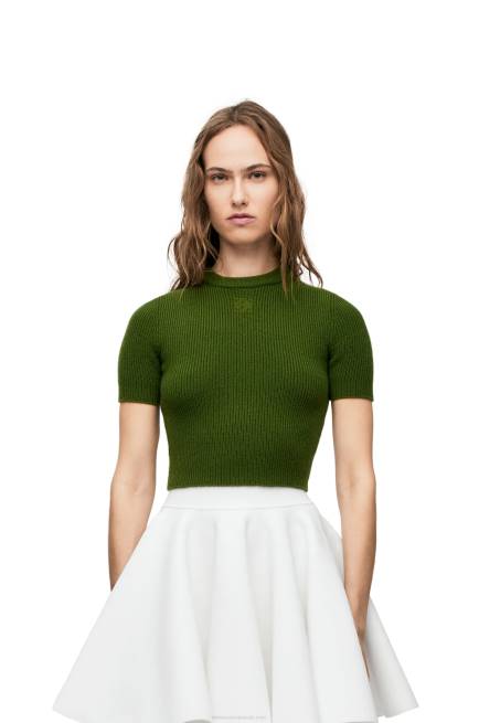 Forest Green Cropped sweater in cashmere Loewe 84PR958 Women