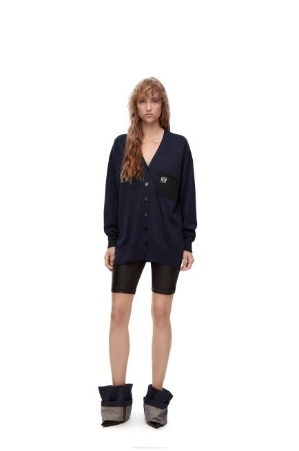 Navy Blue Anagram pocket cardigan in wool Loewe 84PR986 Women