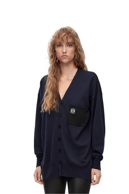 Navy Blue Anagram pocket cardigan in wool Loewe 84PR986 Women