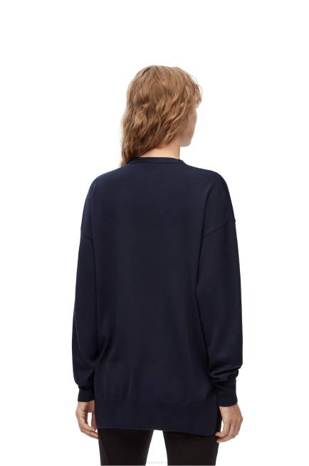 Navy Blue Anagram pocket cardigan in wool Loewe 84PR986 Women