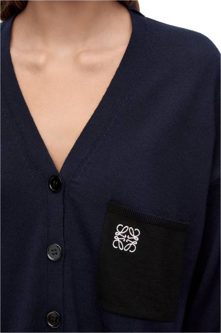 Navy Blue Anagram pocket cardigan in wool Loewe 84PR986 Women