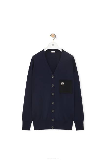 Navy Blue Anagram pocket cardigan in wool Loewe 84PR986 Women