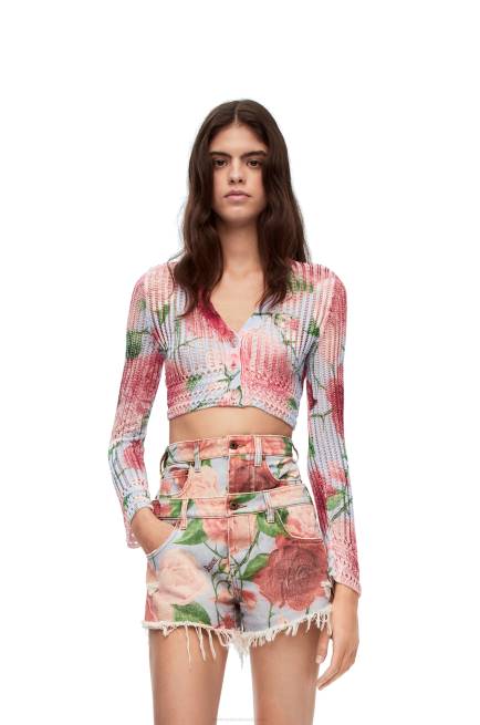 Pink Multitone Roses cropped cardigan in viscose Loewe 84PR954 Women