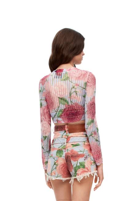 Pink Multitone Roses cropped cardigan in viscose Loewe 84PR954 Women