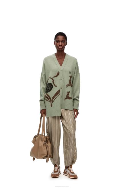 Sage Asymmetric deer cardigan in wool Loewe 84PR995 Women
