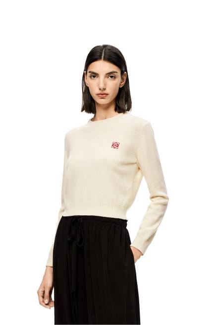 Soft White Anagram cropped sweater in wool Loewe 84PR1006 Women