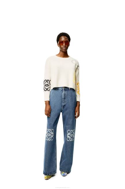 Soft White/Multicolour Anagram intarsia sweater in wool Loewe 84PR1020 Women