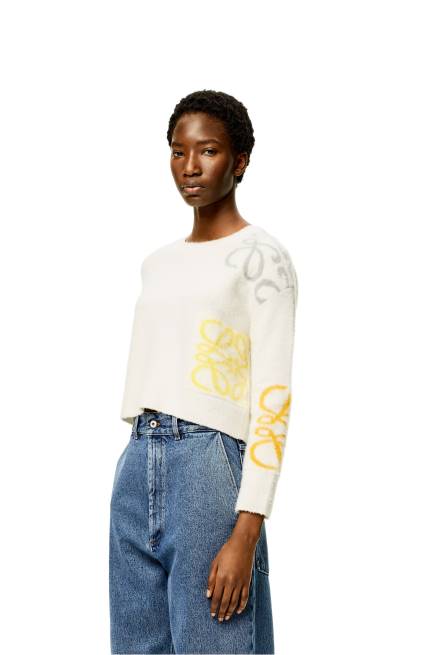 Soft White/Multicolour Anagram intarsia sweater in wool Loewe 84PR1020 Women
