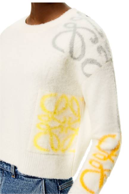 Soft White/Multicolour Anagram intarsia sweater in wool Loewe 84PR1020 Women