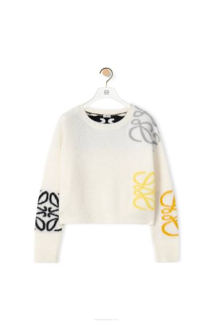 Soft White/Multicolour Anagram intarsia sweater in wool Loewe 84PR1020 Women