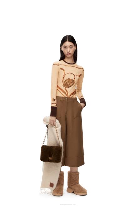 Light Beige/Brown Flower print top in mesh Loewe 84PR928 Women