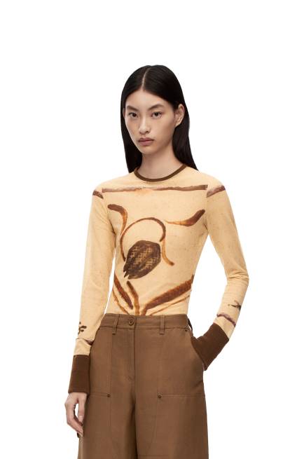 Light Beige/Brown Flower print top in mesh Loewe 84PR928 Women