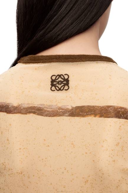 Light Beige/Brown Flower print top in mesh Loewe 84PR928 Women