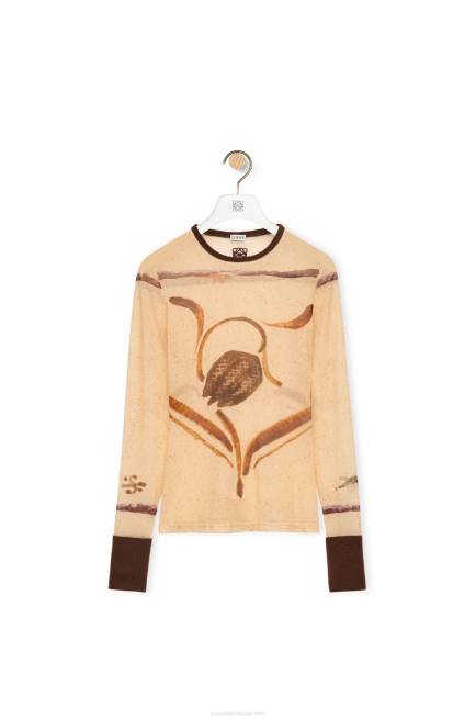 Light Beige/Brown Flower print top in mesh Loewe 84PR928 Women