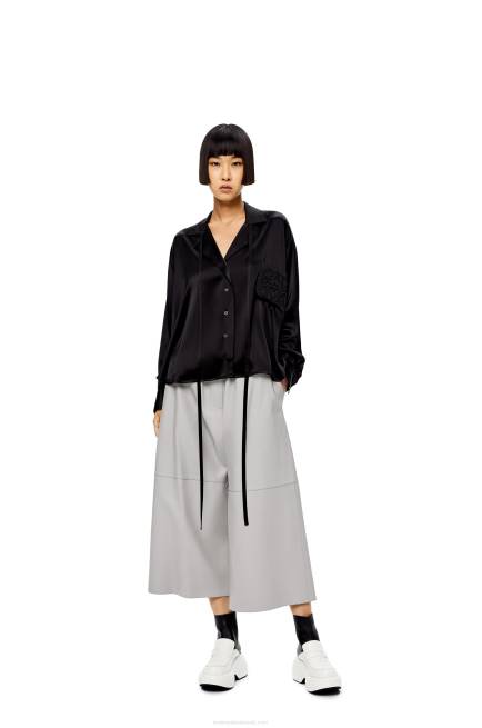 Black Anagram embroidered pyjama blouse in satin Loewe 84PR953 Women