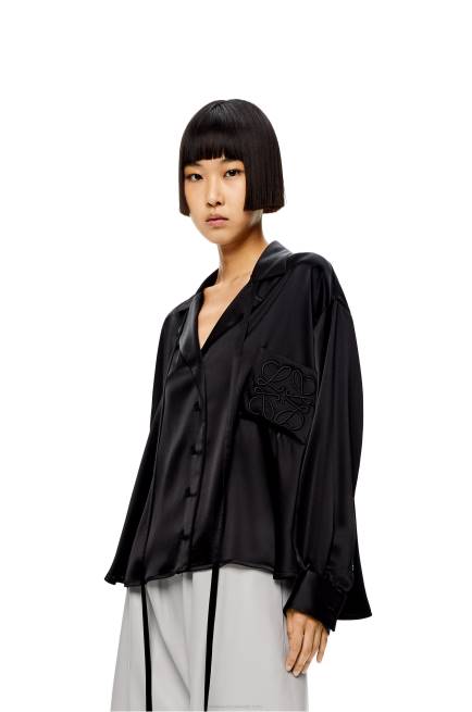 Black Anagram embroidered pyjama blouse in satin Loewe 84PR953 Women