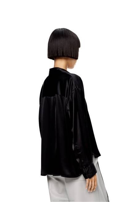 Black Anagram embroidered pyjama blouse in satin Loewe 84PR953 Women