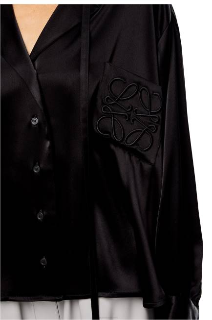 Black Anagram embroidered pyjama blouse in satin Loewe 84PR953 Women