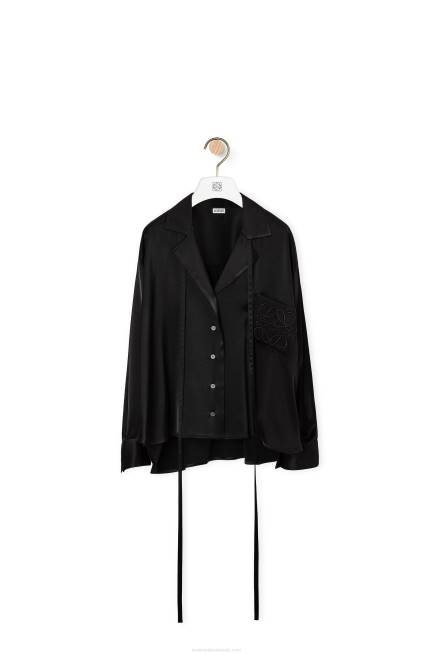 Black Anagram embroidered pyjama blouse in satin Loewe 84PR953 Women