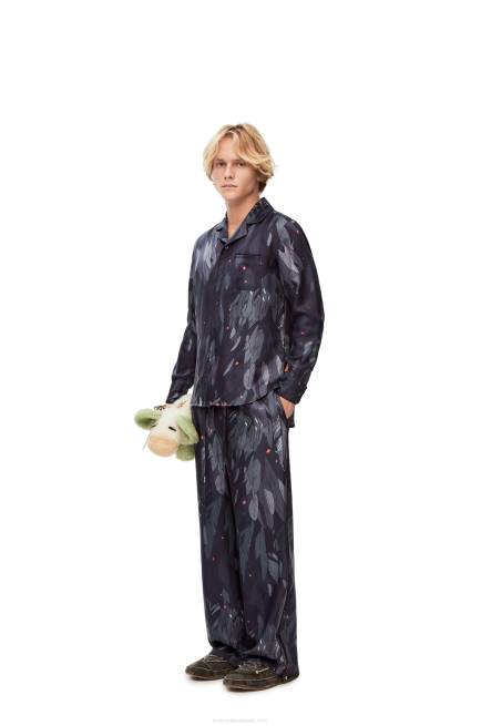 Navy Blue Feathers pyjama blouse in silk Loewe 84PR944 Women