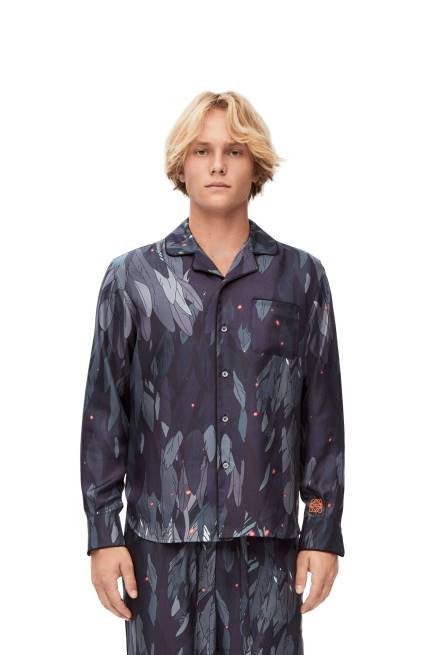 Navy Blue Feathers pyjama blouse in silk Loewe 84PR944 Women