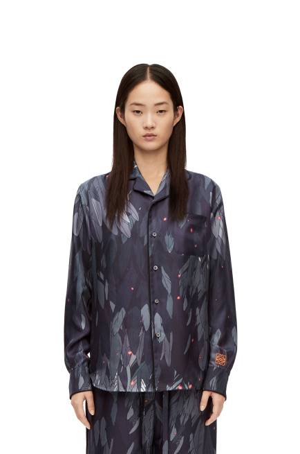 Navy Blue Feathers pyjama blouse in silk Loewe 84PR944 Women