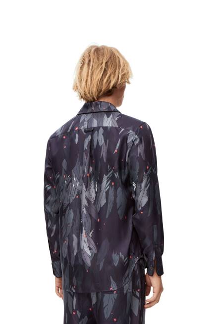 Navy Blue Feathers pyjama blouse in silk Loewe 84PR944 Women