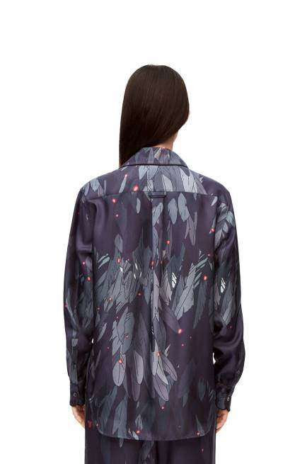 Navy Blue Feathers pyjama blouse in silk Loewe 84PR944 Women