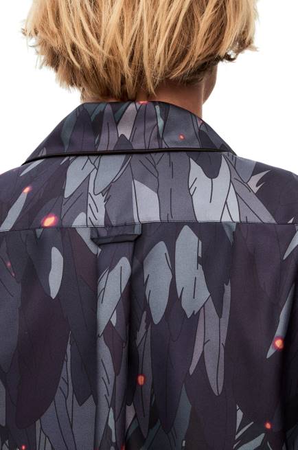 Navy Blue Feathers pyjama blouse in silk Loewe 84PR944 Women