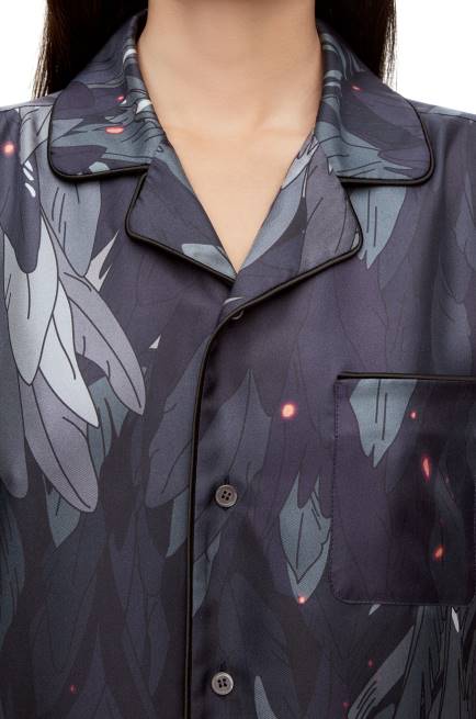 Navy Blue Feathers pyjama blouse in silk Loewe 84PR944 Women