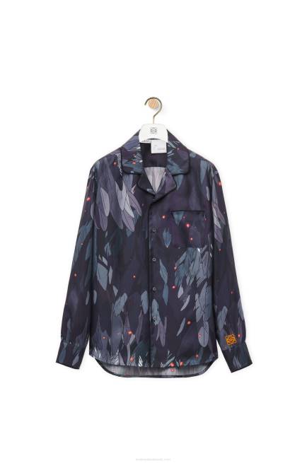 Navy Blue Feathers pyjama blouse in silk Loewe 84PR944 Women