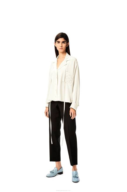 White Anagram embroidered pyjama blouse in satin Loewe 84PR952 Women