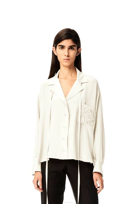 White Anagram embroidered pyjama blouse in satin Loewe 84PR952 Women