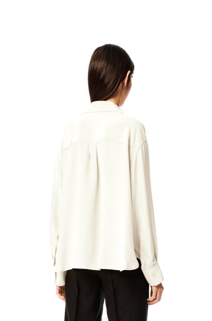 White Anagram embroidered pyjama blouse in satin Loewe 84PR952 Women