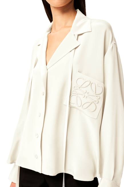 White Anagram embroidered pyjama blouse in satin Loewe 84PR952 Women