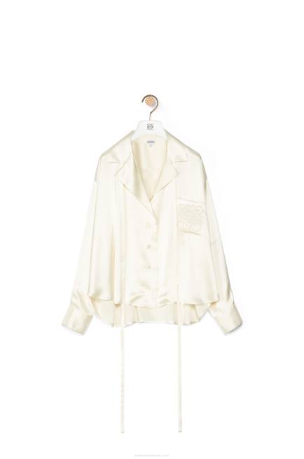 White Anagram embroidered pyjama blouse in satin Loewe 84PR952 Women