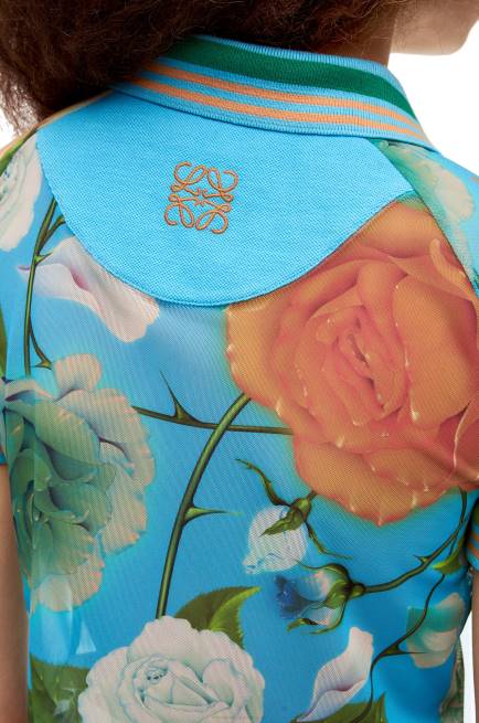 Blue/Multicolor Roses cropped polo top in mesh Loewe 84PR790 Women