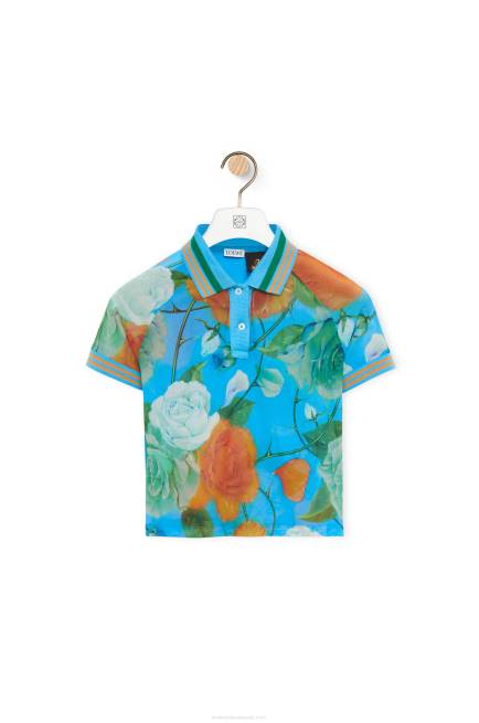 Blue/Multicolor Roses cropped polo top in mesh Loewe 84PR790 Women