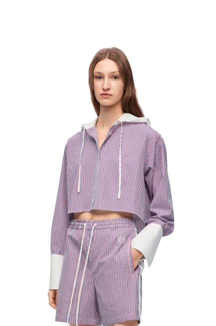 Blue/Red Cropped hooded shirt in striped cotton Loewe 84PR857 Women