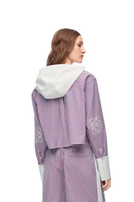 Blue/Red Cropped hooded shirt in striped cotton Loewe 84PR857 Women