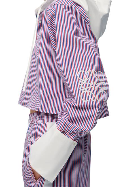 Blue/Red Cropped hooded shirt in striped cotton Loewe 84PR857 Women